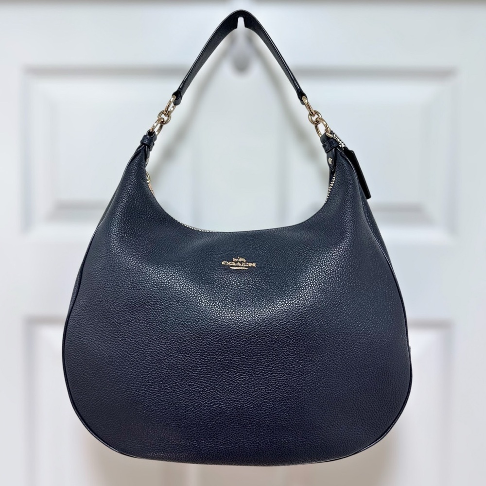 Coach Harley Hobo Shoulder Bag Navy Blue Pebbled Leather Gold Hardware